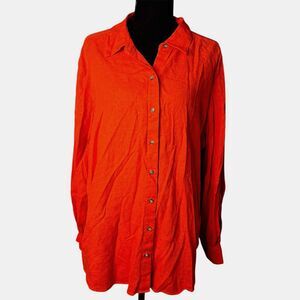 Lauren Conrad Womens Red Linen Blouse XL Vibrant Lagenlook Resort Breezy Vacay